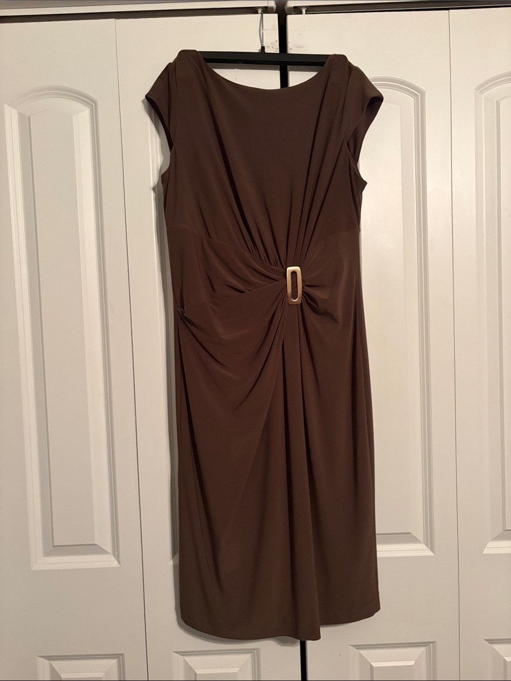 Anne Klein Brown Twist-Front Midi Dress with Buckle